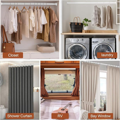 Closet Rods for Hanging Clothes, 17-70 Inch Stepless Adjustable Closet Rod, 1.3 Inch Heavy Duty Metal Clothes Hanging Rod, Expandable Closet Bar Hanger Rod for Closet Wardrobes Laundry RV White