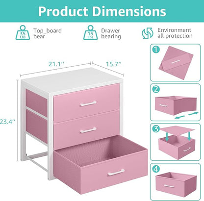 BOLUO Closet Drawers Pink 3 Drawer Dresser for Closet Organizers and Storage Bedroom Dorm Modern