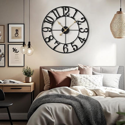 LEIKE 31 Inch Extra Large Wall Clock, Retro Decorative Oversized Silent Little Ticking Battery Operated,Black Metal Arabic Numerals Wall Clocks for Living Room,Office,Entrance Farmhouse Decor