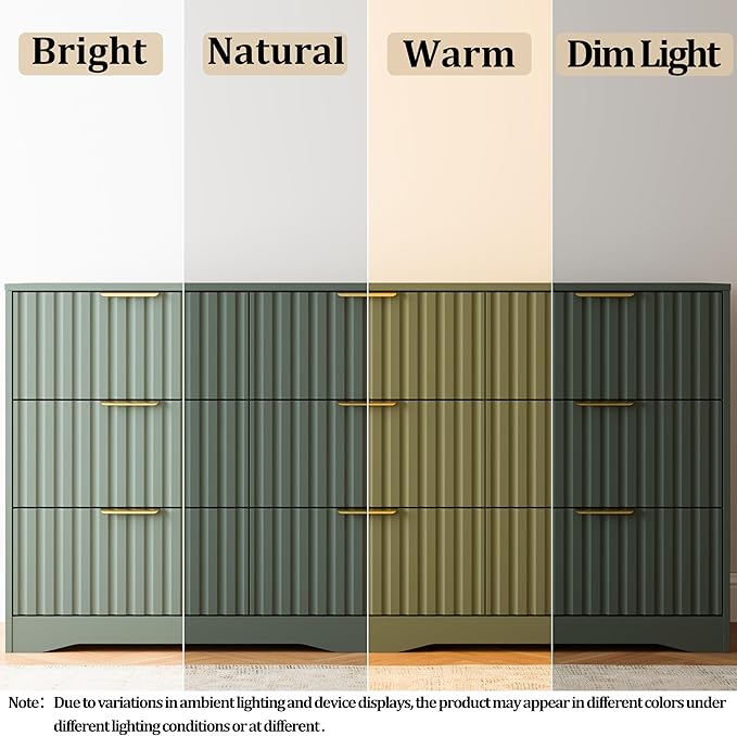 Fluted 9 Drawers Dresser for Bedroom, 63" Wide Wood Dressers Chest of Drawers with Metal Handle, Long Modern Dresser TV Stand Storage Organizer for Living Room, Green