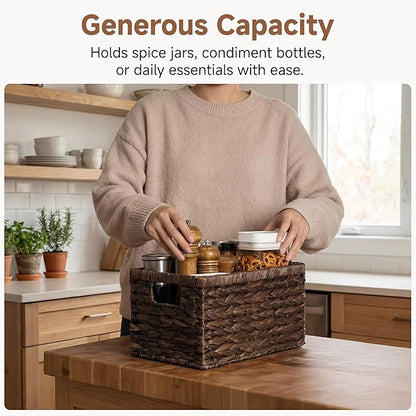 StorageWorks Storage Baskets for Organizing, Water Hyacinth Baskets for Shelves, Organizer Basket with Handles, Decorative Storage Basket for Closet, Pantry Organizers