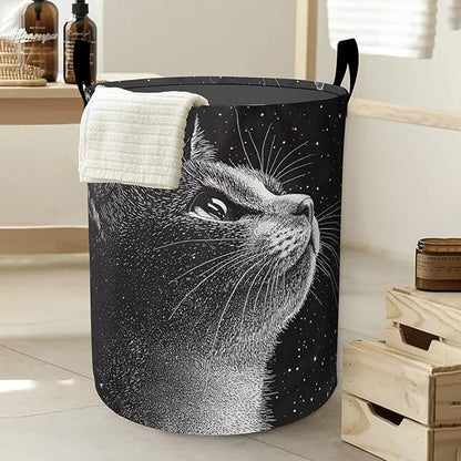 Cute Black Cat Laundry Hamper Large Canvas Fabric Lightweight Storage Basket/Dirty Clothes Collapsible Waterproof for College Dorms, Boys and Girls Bedroom,Bathroom