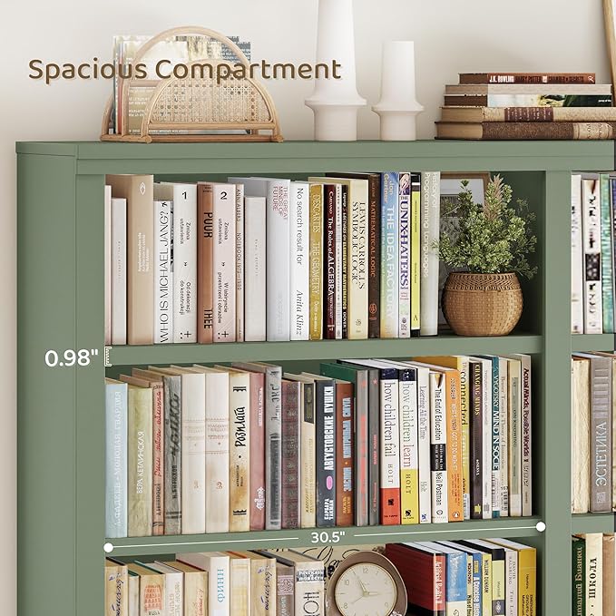 HOSTACK 63" W Open Book Shelf, 73" Tall Bookshelf with Storage, Modern Green Bookshelf, Large Bookcase with 12 Display Shelves, 6 Tier Wooden Book Case for Living Room, Home Office, Library, Green