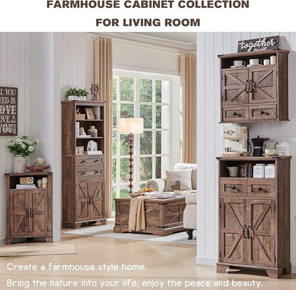 ACCOHOHO Bathroom Wall Cabinet, Farmhouse 24" Wide Medicine Cabinet with Drawer, Adjustable Shelf, Double Barn Doors, Storage Cabinets for Bathroom, Kitchen, Living Room, Rustic Brown