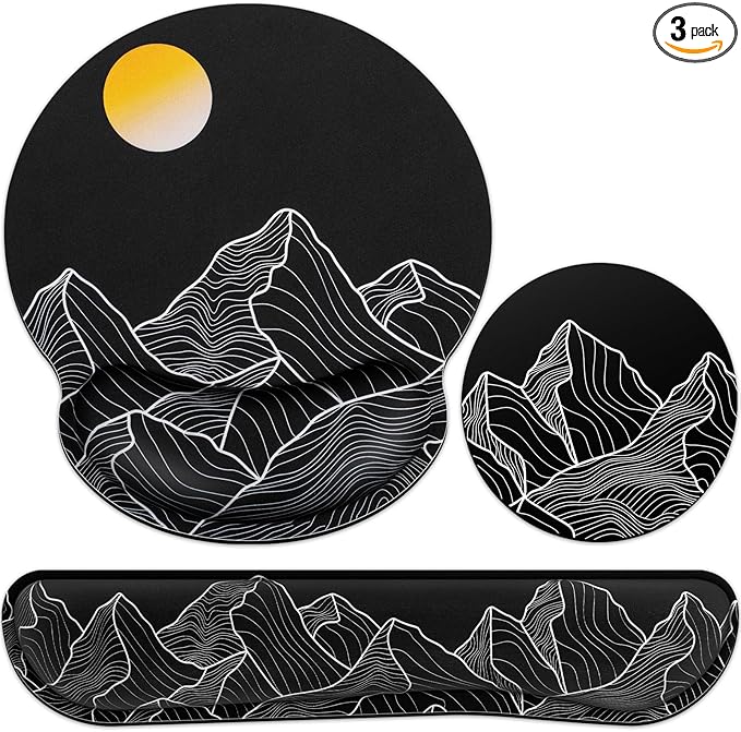 Mouse Pad Black, Ergonomic Keyboard Wrist Rest, Mouse Pad with Wrist Rest Black, Gaming Mousepad with Wrist Support, Memory Foam Wrist Rest Set for Computer Keyboard, Office Desk Accessories