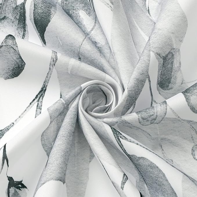 Gibelle Long Shower Curtain 72 x 78, Grey Floral Shower Curtain for Bathroom, Watercolor Plant Eucalyptus Leaves Fabric Shower Curtain Set