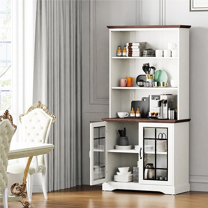 blini White Bookshelf with Glass Door, 5-Shelf Tall Bookcase, 15" Multi Depth Storage Cabinet with Adjustable Shelves, Large Bookcases for Home Office, Living Room & Bedroom