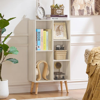 LEYAOYAO 5 Cube Bookshelf 3-Tier Bookcase with Legs,Mint Light Grey White Book Shelf Cute Storage Organizer,Free Standing Open Toy Shelves Wood Bookshelves,Display Bookcases for Bedroom,Living Room
