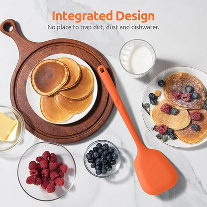 600ºF Heat Resistant Silicone Turners: U-Taste 13.6in Long Solid & Slotted Kitchen Spatula Flipper, Large Flexible Cooking Utensil for Flipping Egg, Pancake in Nonstick Cookware(Orange, 2PCS)