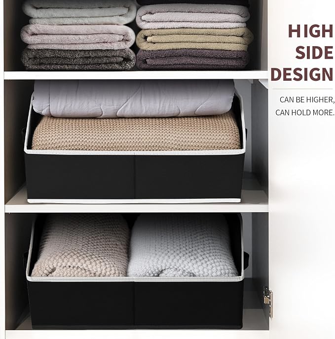 Homsorout Trapezoid Closet Shelf Organizer - Large Baskets for Organizing, Fabric Storage Cubes for Shelves, Storag Organizers Bins for Clothes, Blankets, 3 Pack, Black