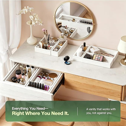 9-Pack Solid Wood Junk Drawer Organizer, Modular Desk Drawer Tray & Accessories with Non-Slip Pad, Multi-Use for Kitchen, Office, Bedroom Dresser, Utensil, Makeup, Stationery, Tea Bags & Coffee Pod