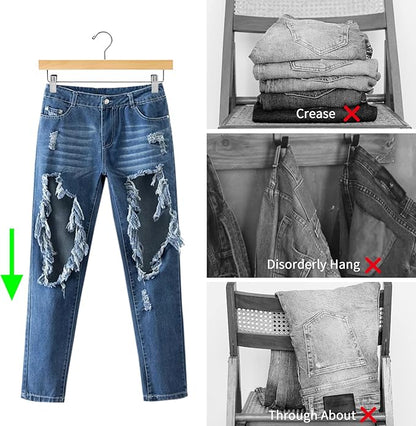 Nature Smile Deluxe Wooden Pants Hangers,Solid Lotus Wood Jeans Skirt Hanger with Clips Anti-Rust Hook Pack of 28（Natural）