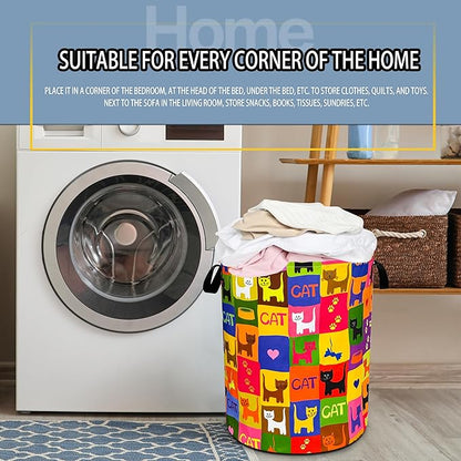 Cute Cat Laundry Basket Funny Pet Foldable Oxford Cloth Funny Tote Bag Laundry Hamper Clothes Storage Bucket Toy Organizer For Bathroom/Laundry Storage/Bedroom 18.9x16.5 Inch