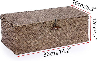 Sumnacon Seagrass Storage Basket with Lid Wicker Storage Baskets with Sections,Small Woven Shelf Basket for Toiletries Tampon, Seagrass Basket for Shelf Bathroom Toilet Table Counter,Coffee
