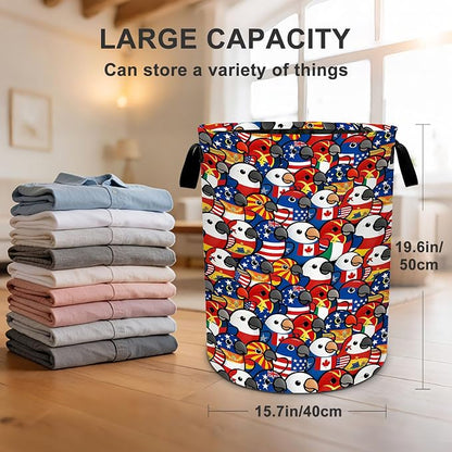 Parrot Laundry Basket Waterproof Laundry Hamper Foldable Laundry Bag with Handles for Bedroom, Bathroom, Office, Clothes Storage