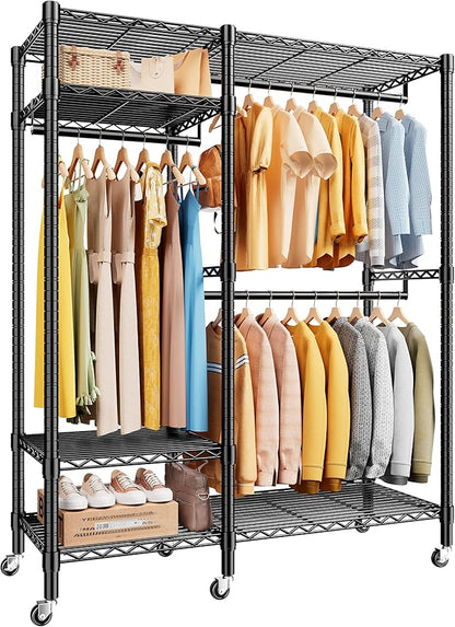 Raybee 79" H Clothes Rack Heavy Duty with Wheels, Clothing Rack for Hanging Clothes Rolling Portable Closet, 45" Wx17 Dx79 H,Black