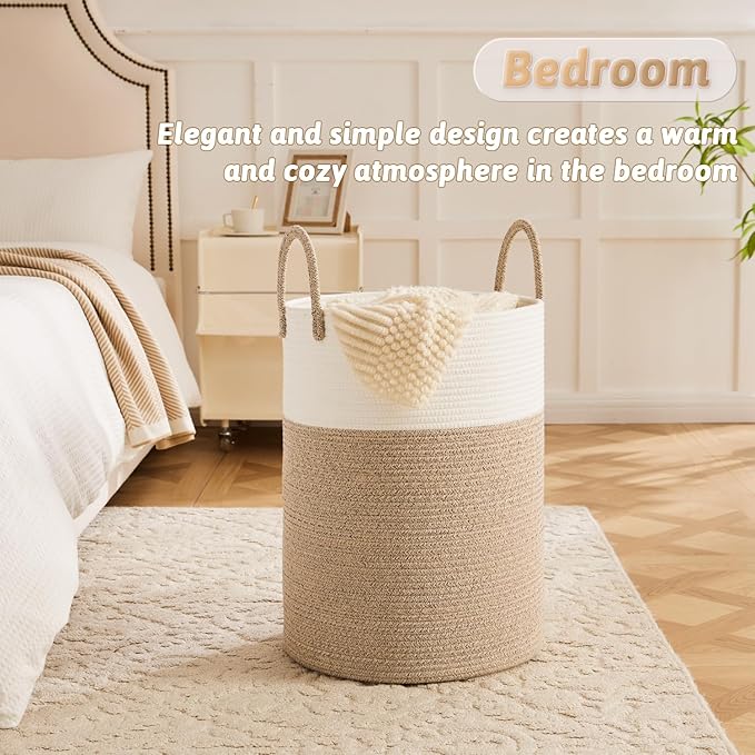 Artfeel Laundry Basket,Woven Cotton Rope Laundry Hamper,40L for Decorative Storage of Dirty Clothes,Toys and Blankets in Bathroom,Baby Room and Living Room