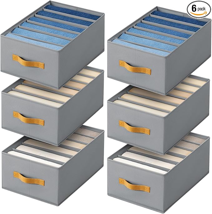 DIMJ Wardrobe Clothes Organizer - Foldable Closet Drawer Organizer Dividers for Jeans, Pants, Sweater, T Shirt, Storage Bins with Handles for Shelf
