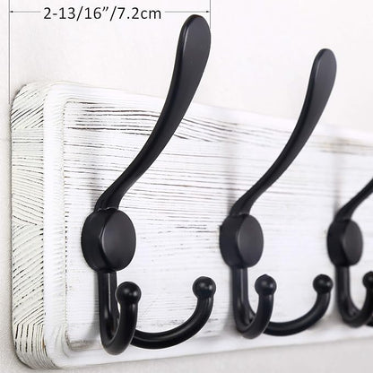 WEBI Coat Rack Wall Mount,Coat Hooks Wall Mounted,16" Hole to Hole,Coat Hanger Wall,Wood Hook Rack Rail,5 Triple Hooks for Hanging Coats,Jacket,Clothes,Farmhouse,Black/White