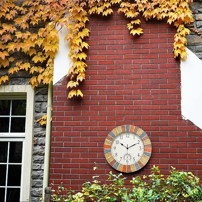 UMEXUS Indoor Outdoor Clock and Thermometer, 13 Inch Large Waterproof Weatherproof Wall Clocks, Retro Silent Non-Ticking Battery Operated Decor for Garden Kitchen Bathroom