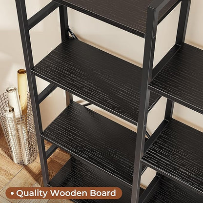 SUPERJARE Triple Bookshelf, Bookcase with 11 Open Display Shelves, Wide Book Shelf Book Case for Home & Office, 4 Tier, Black
