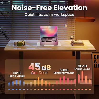 HUANUO Electric Standing Desk, 55 x 24 Inch Height Adjustable Computer Desk with Storage Bag, 4 Height Memory Settings, Sit Stand Up Desk for Home Office, Light Walnut
