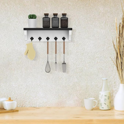 Nekon Key Holder for Wall, 11.8" W x 3.5" H x 2.8" D Decorative Key Organizer with Floating Shelf, Wall Mount Key Rack with 5 Hooks (Black)