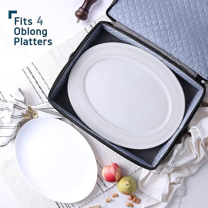 STORAGEBUD China Storage Containers Hard Shell, 8 Piece Flatware & Utensil with Mug Storage, Wine Glass 4 Dish Platter Case, Padded Dinnerware Containers, (sb-hds-09)