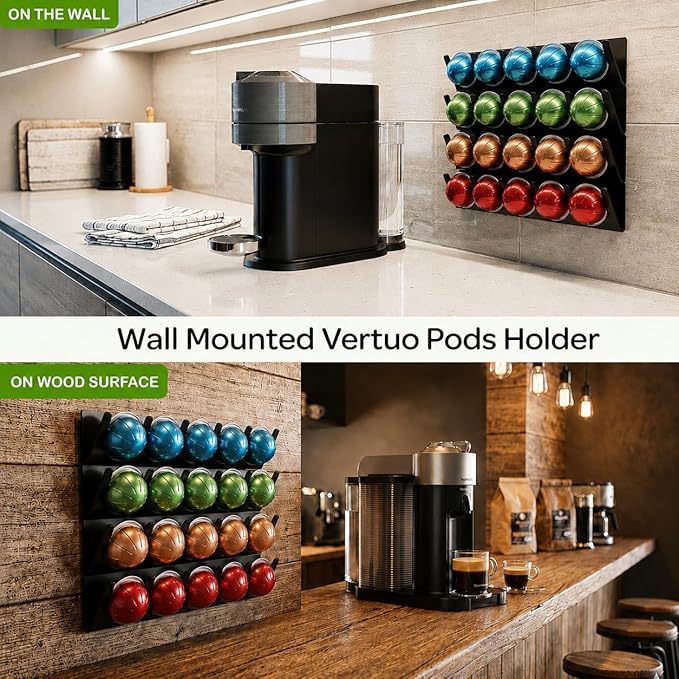 LifeMoreasy Magnetic Coffee Pods Holder for Nespresso Vertuo & Dolce Gusto, Self-Adhesive Wall Mounted Capsule Organizer for Kitchen Cabinet Fridge(4 Packs for 20 Pods)