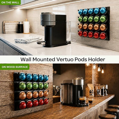 LifeMoreasy Magnetic Coffee Pods Holder for Nespresso Vertuo & Dolce Gusto, Self-Adhesive Wall Mounted Capsule Organizer for Kitchen Cabinet Fridge(4 Packs for 20 Pods)