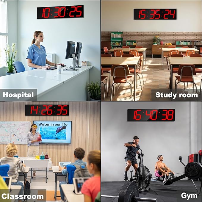 CHKOSDA 28.4''Large Digital Wall Clock,Automic Digital Clock with Alarm,Clendar and Termperature,Auto Time Sync with Easy Operation, Big Timer with Countdown and Countup (Red)