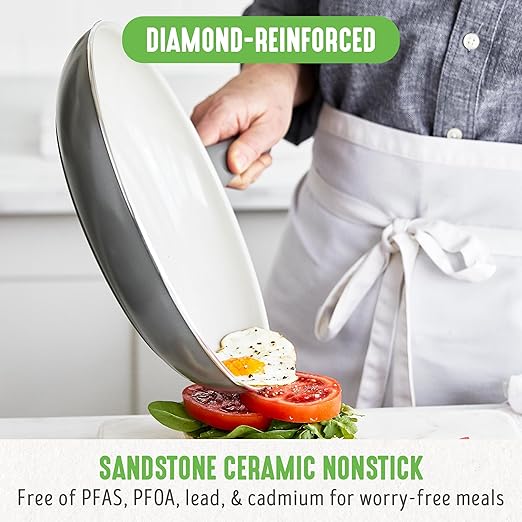 GreenLife Soft Grip Healthy Ceramic Nonstick 8" Frying Pan, PFAS & PFOA-Free, Dishwasher Safe, Egg Omelet Skillet, Cookware for Easy Cooking, Non-Stick Kitchen Essentials, Grey