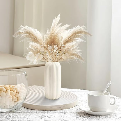 Ceramic Vase for Flowers – Modern Small Ribbed Textured Flower Vase for Home Decor, Pampas Grass, Decorative, Farmhouse, Coffee Table, Kitchen Centerpieces, Bookshelf and Home Living (XL White)