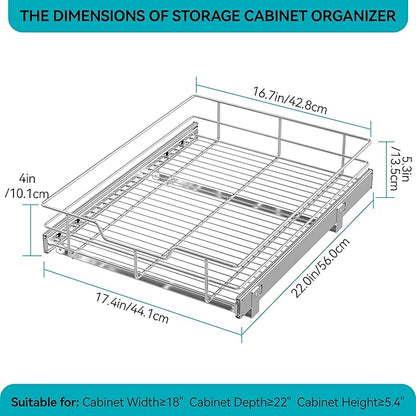 Pull Out Cabinet Organizer 17" W X 22" D, Slide Out Drawers For Kitchen Organizers and Storage, Pull Out Drawers For Cabinets Capacity Heavy Duty Caddy, Cabinet Shelves Chrome-Plated, Bathroom Pantry