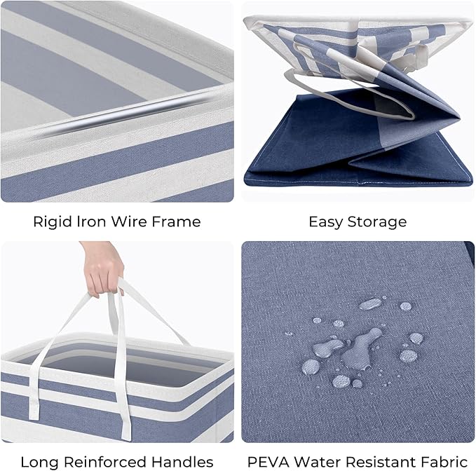HomeHacks 2-Pack Large Laundry Basket, Waterproof, Freestanding Laundry Hamper, Collapsible Tall Clothes Hamper with Extended Handles for Clothes Toys in the Dorm and Family (Blue, 100L)