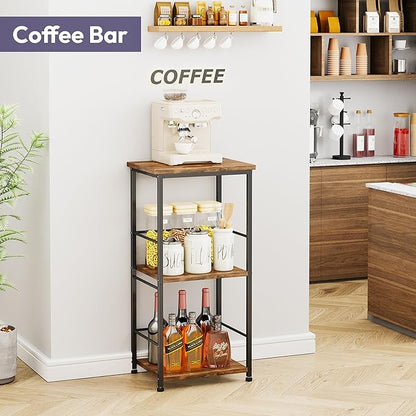 SWTYMIKI Coffee Bar Cabinet for Home - 3-Tier Sturdy Farmhouse Coffee Stand Station Multi-Purpose Buffet Sideboard - Kitchen Bar Table for Living Room, Corner, Small Space, Espresso