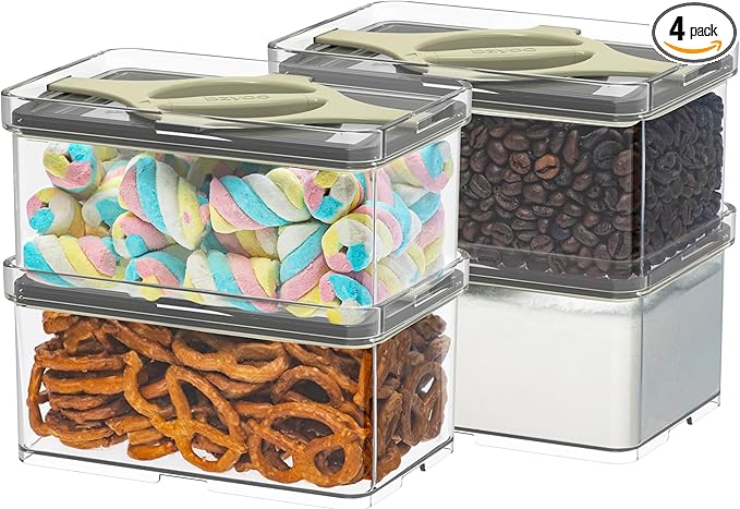 4-Pack Small Pantry Containers, 0.8 QT/0.76 L Clear SAN Food Storage Canisters with Twist-Lock Lids, Stackable for Sugar, Tea Bags, Seasoning, Nuts, Snacks(Sand)