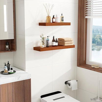 Marsmiles Wood Floating Shelves | 48 Inch Mahogan Wall Shelves Set of 1 | 48" W x 6.7" D Rustic Wooden Shelves for Bathroom Kitchen Living Room Bedroom
