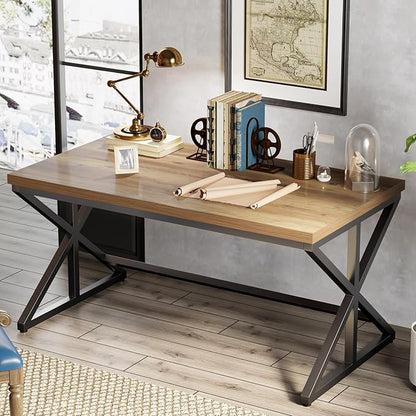 IBF Rustic Office Desk Table, Industrial Long Wood Computer Desk for Home Office, Modern Large Wide Simple Pc Gaming Workstation Executive Writing Desks Big Table for Work Study, Rustic Oak, 60 Inch