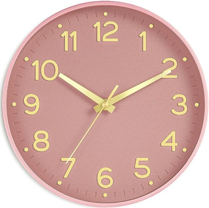 Roymnie Wall Clock 12 Inch Silent Wall Clocks Battery Operated-Modern Non Ticking Analog Clock Decorative for Kitchen Bedroom Office (Pink Gold)