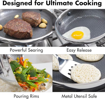 OXO Hybrid 12” Nonstick Stainless Steel Frying Pan, PFAS-Free Ceramic Skillet, Fusion Boost Tech for Powerful Searing, Induction & All Cooktop Compatible, Dishwasher Safe, Mirror Polished Tri-Ply