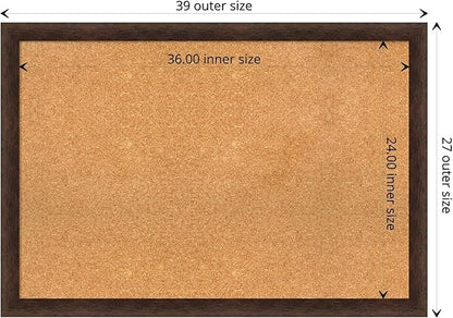 Amanti Art Natural Cork Board for Wall, 27x39 Vision Board with Brown Wood Frame, Large Corkboard Office Decor for Home Organization, Casual Corkboard Pinboard to display items for home organization