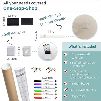 Large Dry Erase Wall Calendar - 60“ x 38" Undated Blank Yearly Planner - Giant Whiteboard 12 Month Poster - Premium Laminated Calendar for Classroom, Office, Project & Family Schedule