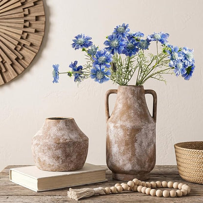 Ceramic Flower Vase, 10.7in Farmhouse Table Rustic Vases, Small Flower Terracotta Vases for Home Decor, Living Room,Table, Handcrafted (Terracotta)