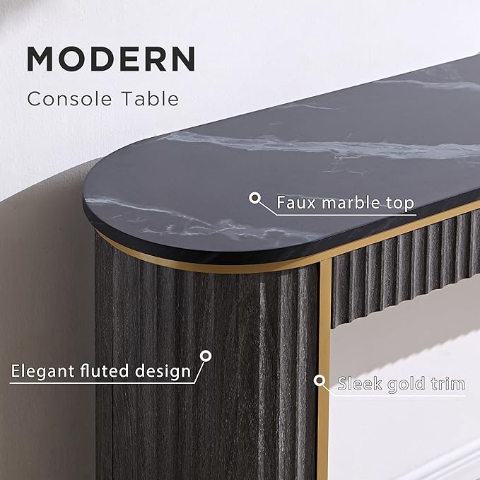 OKD Modern Fluted Console Table, 63" Long Narrow Entryway & Sofa Tables for Hallway, Tall Accent Table Behind Couch for Foyer Living Room, Dark Alder