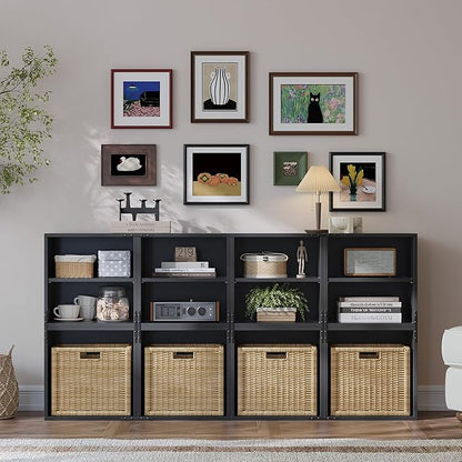 4-Tier Stackable Cube Storage Organizer, DIY Bookcase with 4 Removable Open Shelves & Anti-Tip Design, Cube Book Shelf for Bedroom, Office, Dorm,30" W x 11.81" D x 30" H, Black
