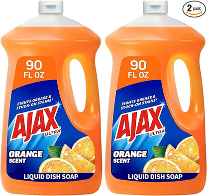 Ajax Ultra Liquid Dish Soap Orange Scent, Triple Action, 90 fl oz Bottle (Pack of 2)