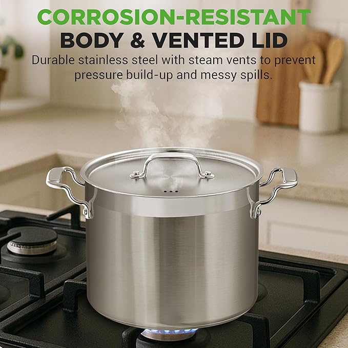 NutriChef Stainless Steel Cookware Stockpot - 14 Quart, Heavy Duty Induction Pot, Soup Pot with Stainless Steel Lid, Gas, Induction, Ceramic, Glass and Halogen Cooktops Compatible - NCSPT14Q