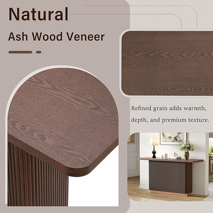 Merax Entryway Console Table, Modern Hallway Table with Ash Veneer Top and Fluted Base, Vertical Stripes & Metal Accent Sofa Table for Living Room