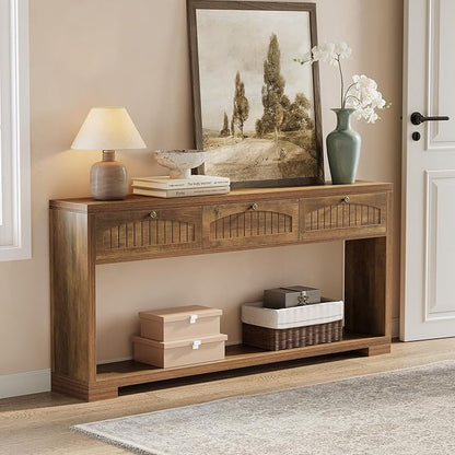 LITTLE TREE 70.8-Inch Long Console Table with 3 Drawers, Narrow Farmhouse Entryway Table for Hallway, Entry, Behind Couch, Living Room, Sofa, Entrance, Foyer with 2-Tier Shelves, Rustic Brown